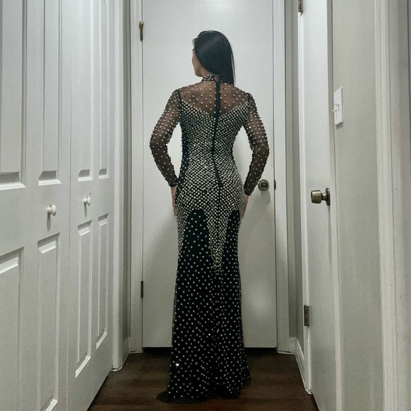 FMG/WBFF/Gala Dress Sharp Fabrics Black with Rhinestones Evening Pageant Gown - Picture 5 of 6